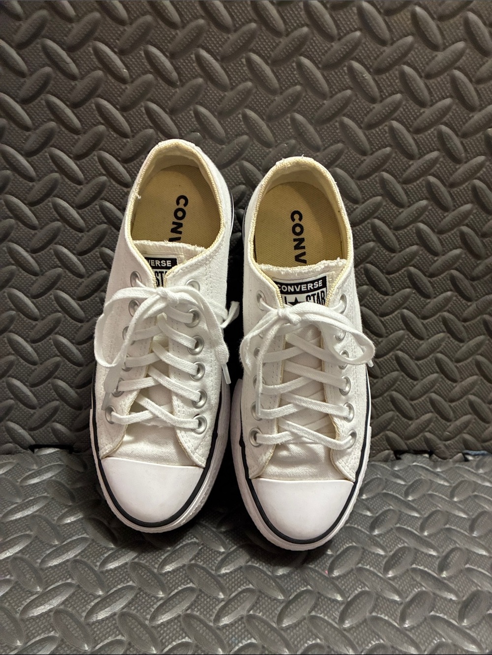 Women’s Converse Platform White Canvas Low-Top Sneakers with Black Trim